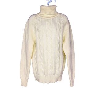 Vintage 70s Lapplander Sweater Womens S Ivory Cable Knit Turtleneck